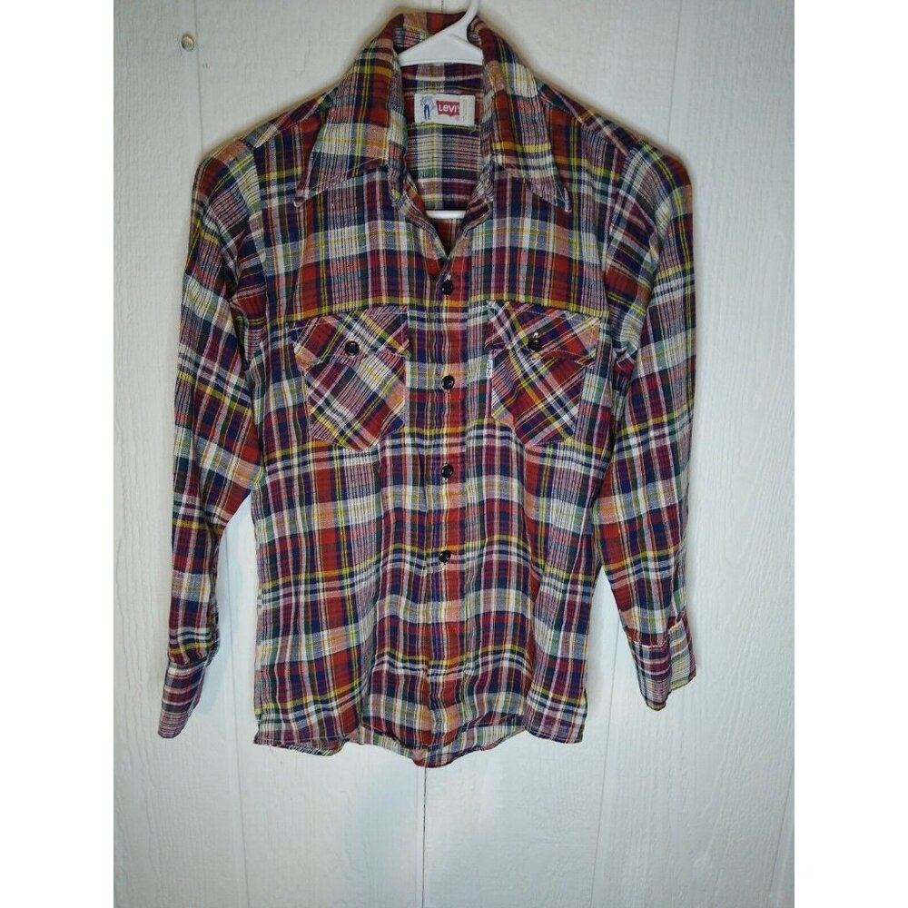 Levi's Vtg Womens Western Shirt Plaid Long Sleeve Button Front Semi Sheer Sz 14